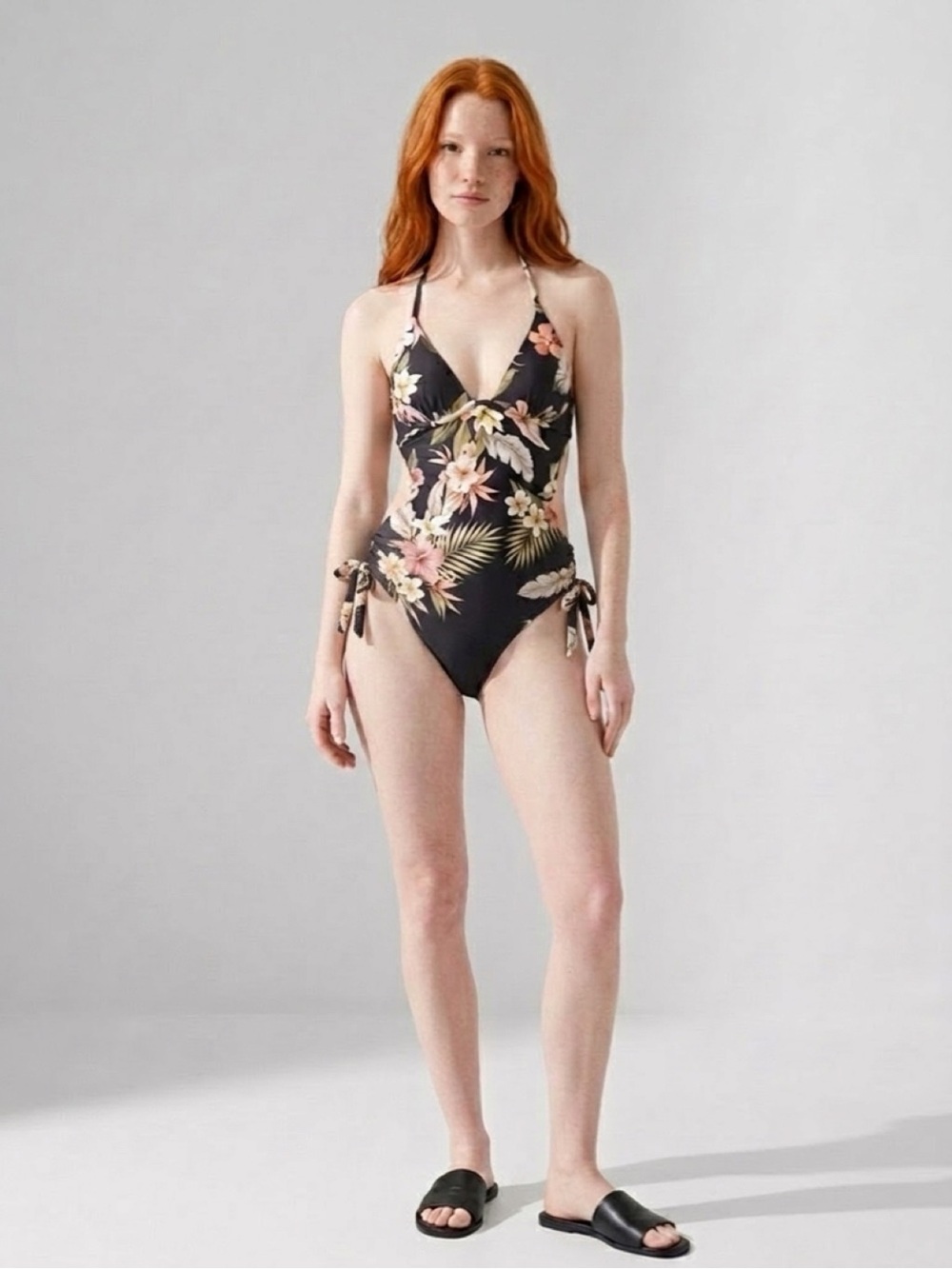 Shade & Shore Floral One Piece Swimsuit - Black, Pink, Green 32B